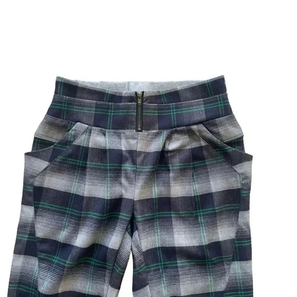 Trousers Reiko Plaid Blue Gray Green Pull On Elastic String Slim SZ S # 1775 - Picture 2 of 10